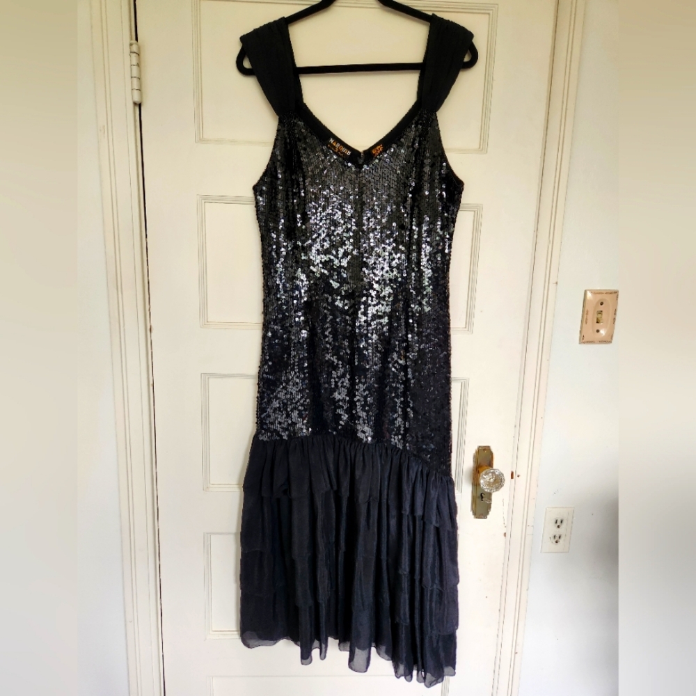 Vintage 1920's Flapper Dress 100% Silk And Beadwork Size Large Fits Like 8/10